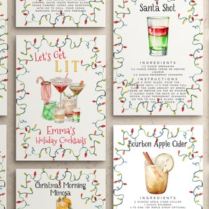Pacchetto modelli di biglietti per ricette di cocktail natalizi, 70 biglietti preconfezionati per ricette di cocktail natalizi, biglietto per cesto regalo di Natale, idea regalo per le vacanze