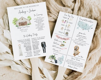 Infographic Wedding Program Fan Template, Church Wedding Ceremony Program, Wedding Day Timeline Program Card, Modern Infographic Program Fan