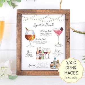Design Your Own! 7,000+ Drink Images + Garnishes, Signature Drinks, Rustic Bar Menu Template, Signature Cocktail Sign, Drink Menu Printable