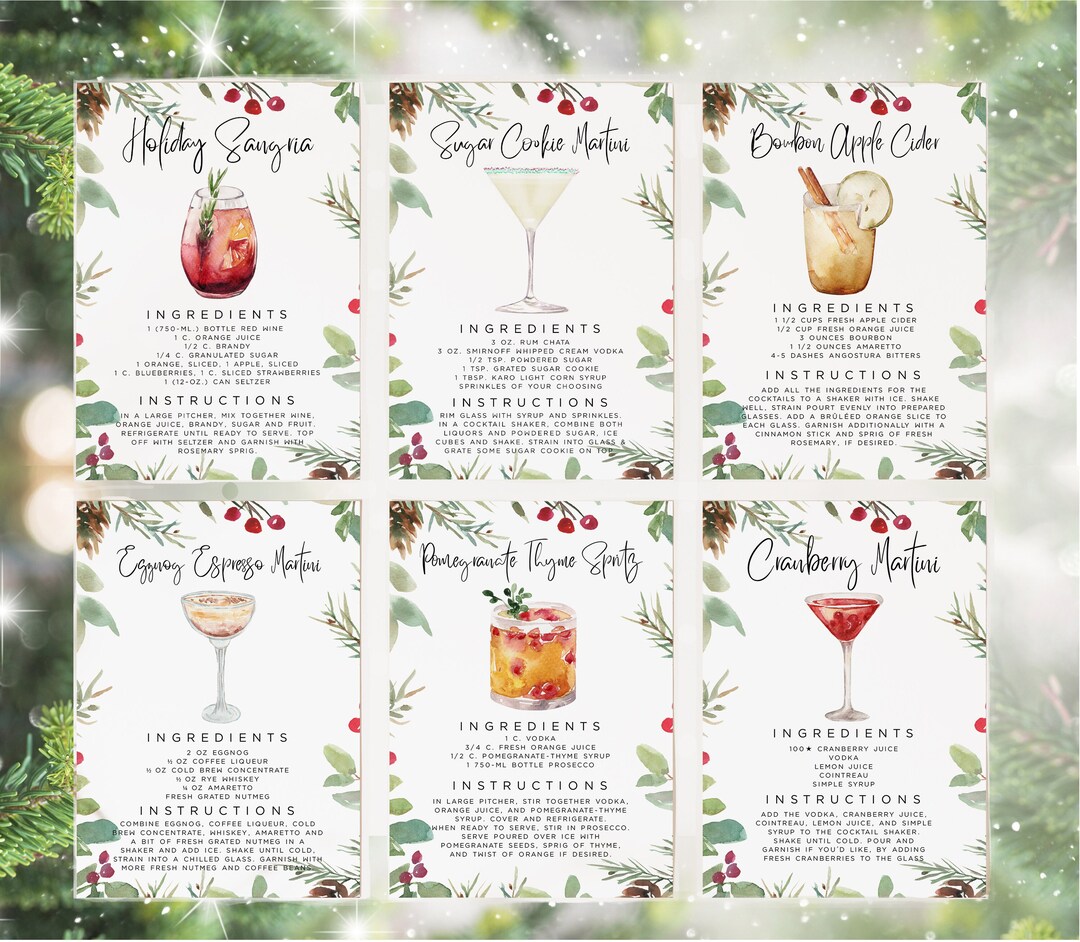 Christmas Cocktail Recipe Cards Template, Editable Drink Recipe Card, Printable Recipe Card, Christmas Gift Basket Card, Last Minute Gift - Etsy christmas-cocktail-recipe-cards-template-editable-drink-recipe-card-printable-recipe-card-christmas-gift-basket-card-last-minute-gift-etsy