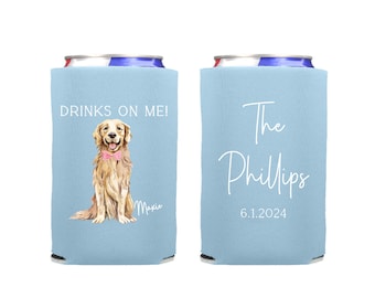 Personalized Pet Wedding Can Coolers, Custom Wedding Drink Holder, Dog or Cat Beverage Insulator, Wedding Reception Favor, Beer Can Holder