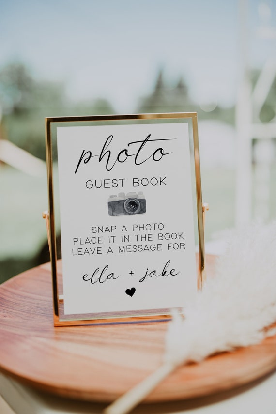 Photo Guest Book Sign Template Printable, Modern Minimalist Wedding