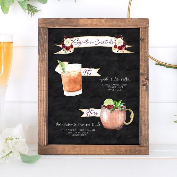 Design Your Own! 150 Drink Images + Garnishes Included, Signature Cocktail Sign Template, Chalkboard Bar Menu Printable, Instant Download Il_570xn
