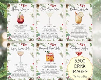 Christmas Cocktail Recipe Cards: Holiday Drinks (Editable Template)