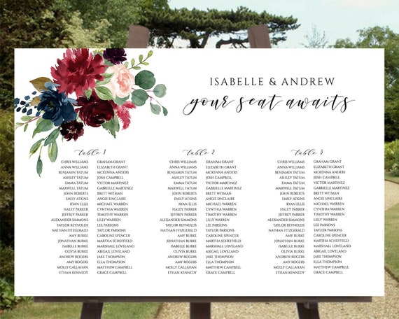 Printable Seating Chart Long Table Banquet Seating Chart Template
