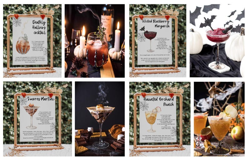 Receptkaarten voor Halloween-cocktails: griezelfeestrecepten (bewerkbare sjabloon) afbeelding 2