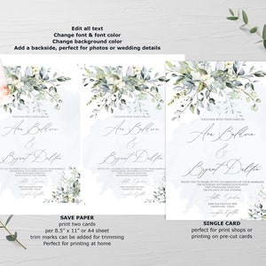 May include: Three wedding invitation designs with a watercolor floral motif in shades of green and blue. The invitations feature the names "Ann Bellina & Bryant Dalton" and the text "Together with their families".