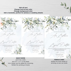 Dusty Blue Succulent Watercolor Wedding Invitation Template, Boho Printable Wedding Invitation Suite, DIY Watercolor Rustic Invitation Set image 3