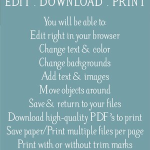 K&ouml;nnte beinhalten: Eine blaue und wei&szlig;e Grafik mit dem Text "Magnolia Papers" oben. Der Text "EDIT. DOWNLOAD. PRINT" befindet sich unter dem Titel. Die Grafik listet die Funktionen des Produkts auf, darunter die M&ouml;glichkeit zu bearbeiten, herunterzuladen und zu drucken. Der Text "BEST OF ALL" ist fett hervorgehoben. Die Grafik gibt auch an, dass keine Schriftarten heruntergeladen oder Software installiert werden muss. Der Text "Demo before you buy" befindet sich am unteren Rand der Grafik.