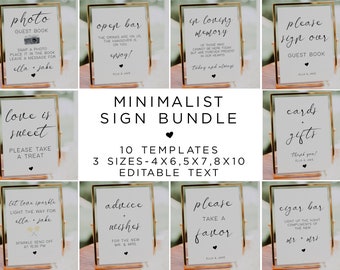 Minimalist Wedding Sign Bundle, Modern Wedding Signs Bundle, Editable Sign Templates, Table Sign, Neutral Shower Unlimited DIY Signage
