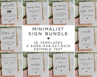 Minimalist Wedding Sign Bundle: Editable DIY Templates