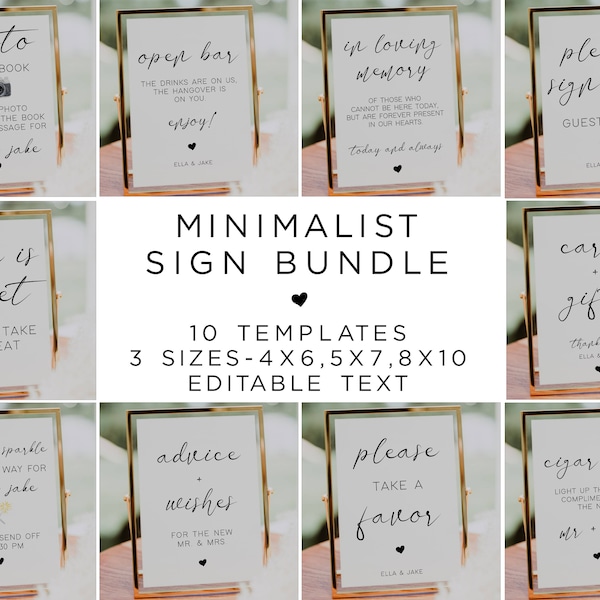 Minimalist Wedding Sign Bundle, Modern Wedding Signs Bundle, Editable Sign Templates, Table Sign, Neutral Shower Unlimited DIY Signage