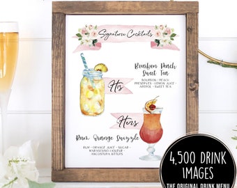 Design Your Own! 4,000+ Drink Images + Garnishes Included, Signature Cocktail Sign Template, Rustic Drink Bar Menu Printable, Download