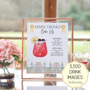 Kentucky Derby Party Cocktail Recipe Cards, Editable Derby Day Party Drink Signs, Mint Julep, Kentucky Mule, Oaks Lily, Old Fashioned, DIY