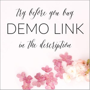 May include: White background with pink and white flowers arranged in a curve. Text reads "try before you buy DEMO LINK in the description."