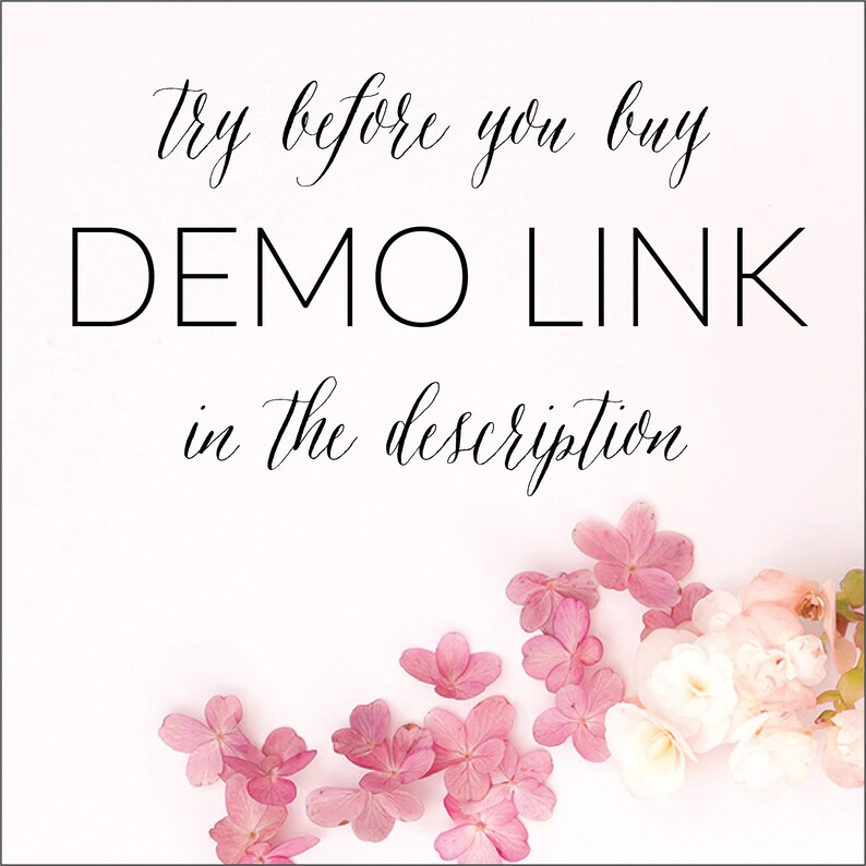 May include: White background with pink and white flowers arranged in a curve. Text reads "try before you buy DEMO LINK in the description."