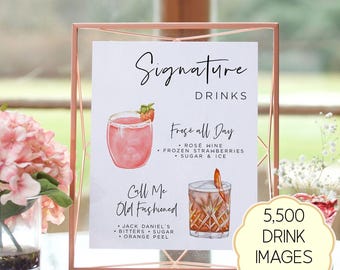 Bar Menu Template, Modern Editable Drink Menu Template, Minimalist Printable Bar Menu, Signature Drinks Sign, 7,000+ Drink Images, Greenery