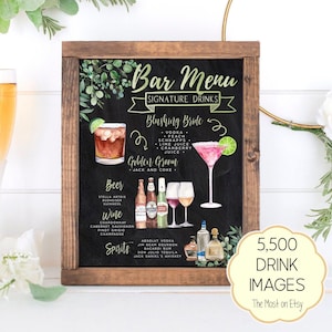 Signature Drinks Sign, Chalkboard Signature Cocktails Template, Greenery Eucalyptus Bar Menu Sign Template, Signature Drinks, 7,000+ Drinks
