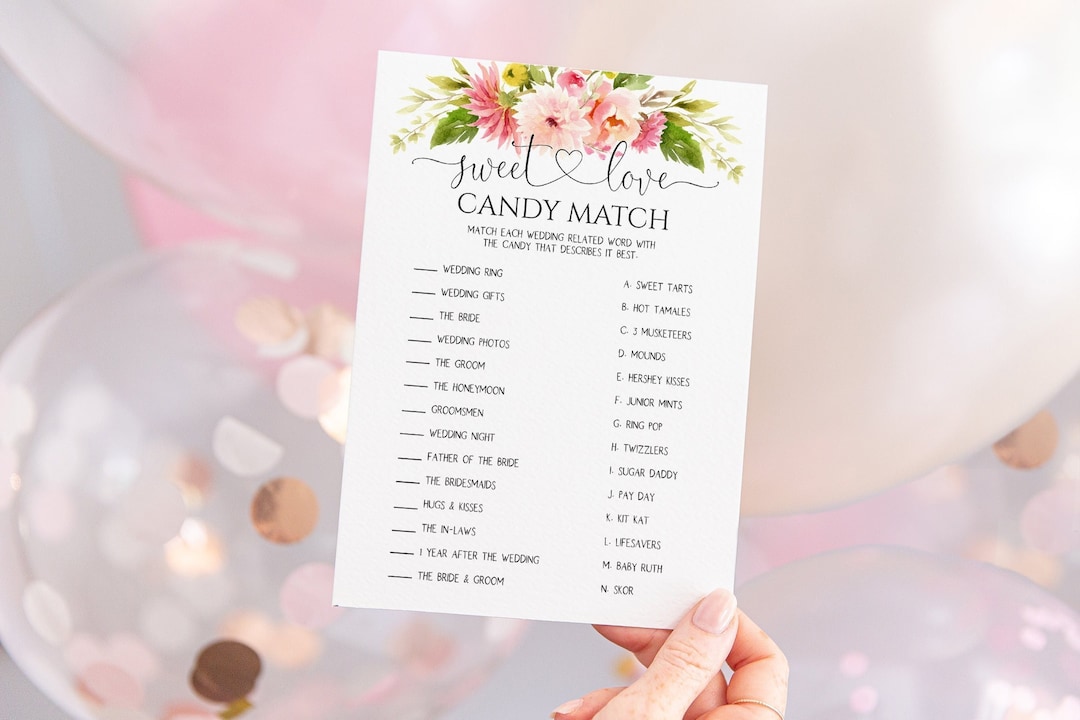 Candy Match Game Bridal Shower Template, Printable Wedding Shower Game ...
