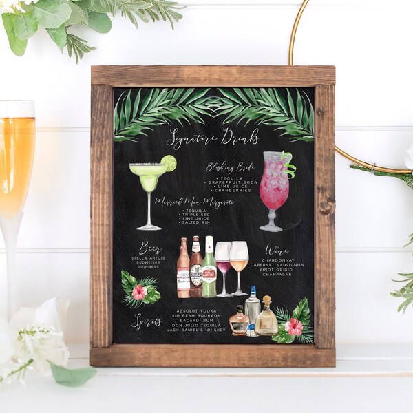 Tropical Drink Menu Template, Editable Signature Cocktails Template, Bar Menu Sign Template, Signature Drinks Sign, 4,000+ Images, Palms