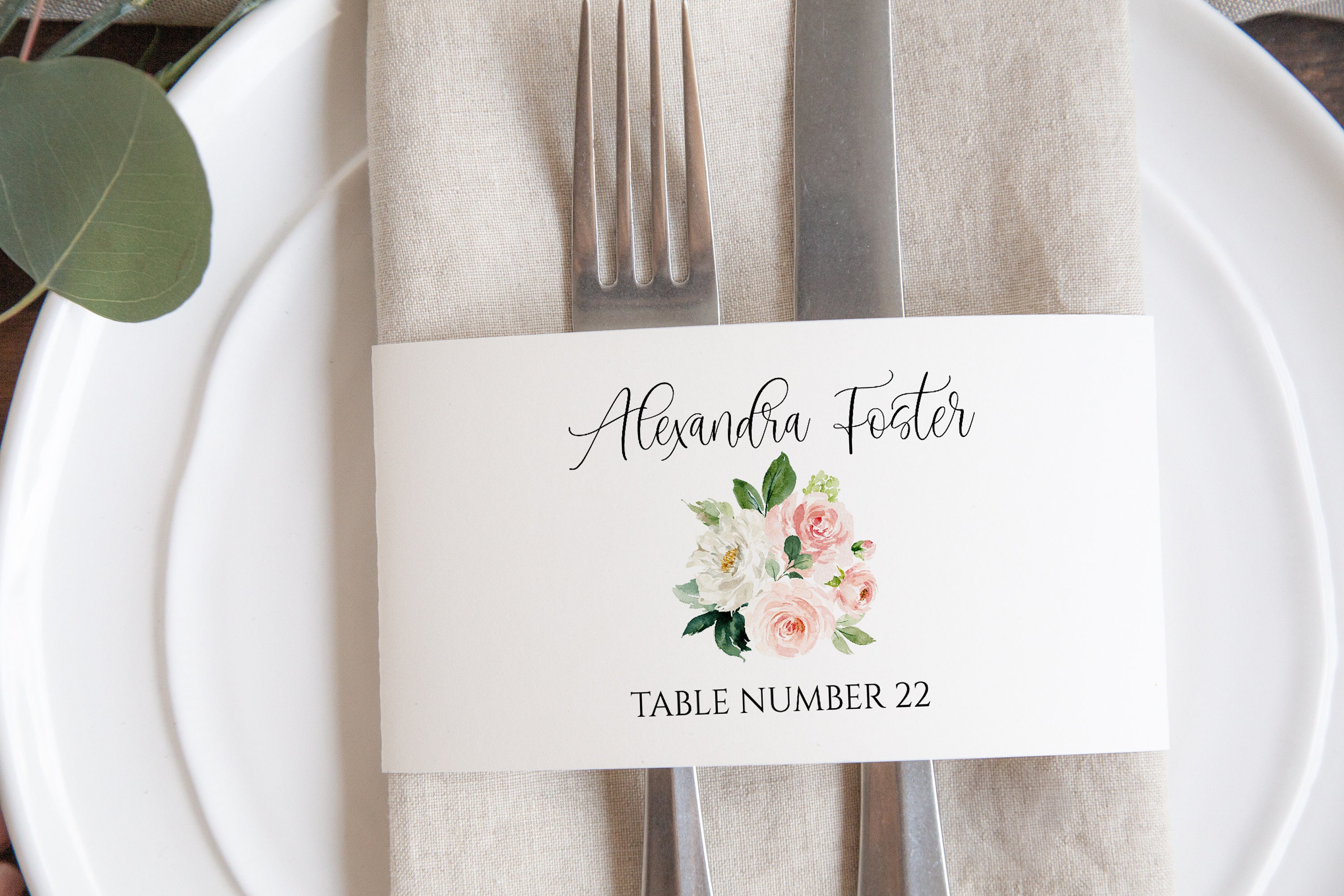 Napkin Wrap Place Card Template, Printable Wedding Place Cards, DIY Napkin  Ring Place Setting, Editable Blush Pink Napkin Wrap Download MP21 With Regard To Place Card Setting Template