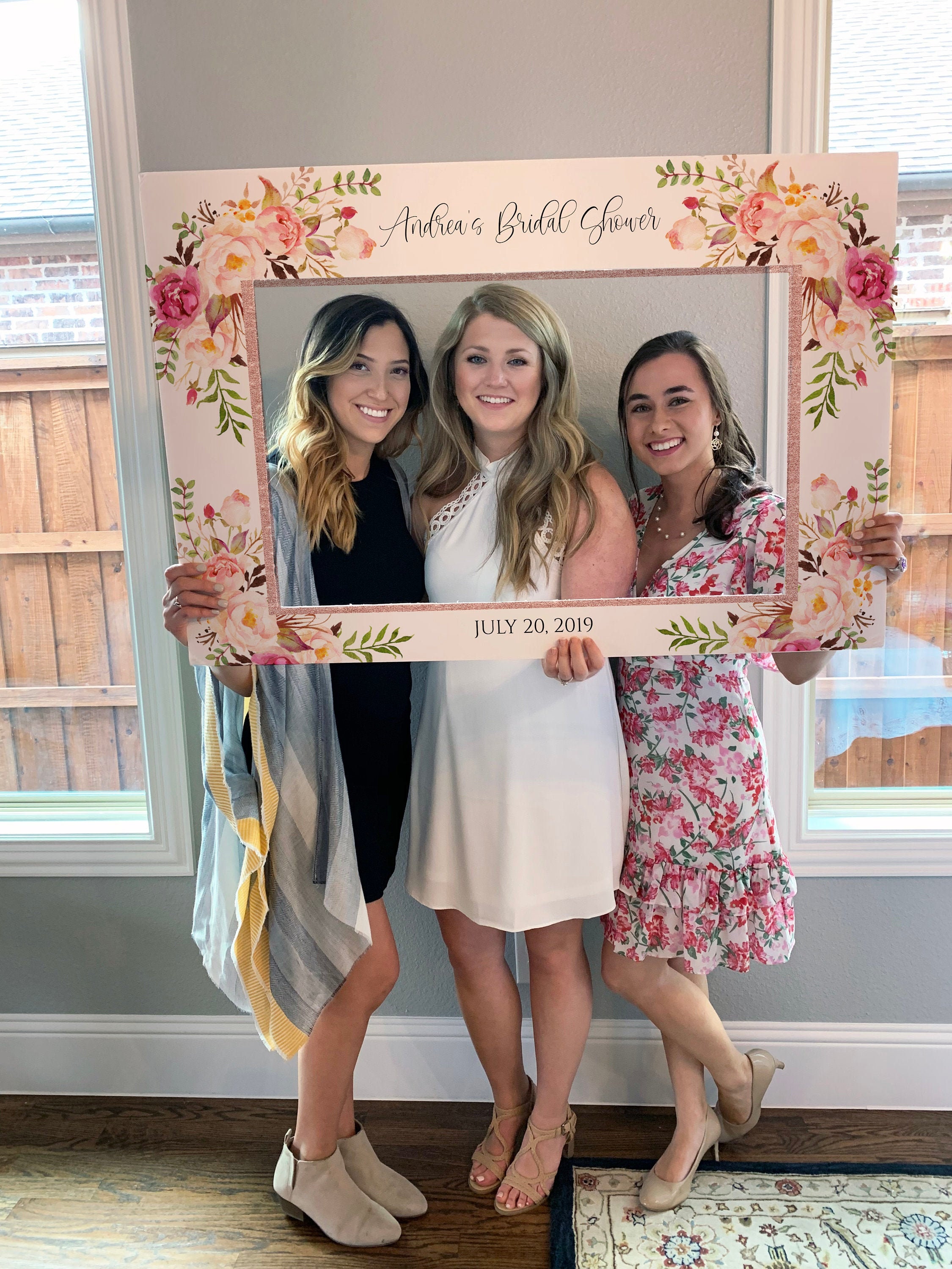 Photo Prop Frame PRINTED, Ready to Use, Blush Pink Floral Bridal Shower / Baby Shower / Wedding Photo Booth, Boho Photo Prop, Selfie Frame