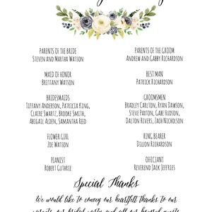 Wedding Program Template, Dusty Blue and Cream Program Printable, Wedding Program Printable, Botanical Wedding Program, Rustic Program image 4