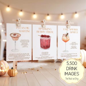 Autumn Cocktail Recipe Cards Template: Editable Fall Party Recipes