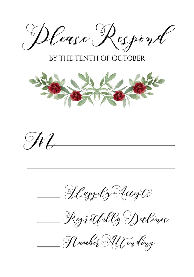 Printable Wedding Invitation Template Marsala and Greenery - Etsy