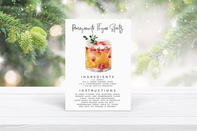 Christmas Cocktail Recipe Cards Template Editable Drink - Etsy