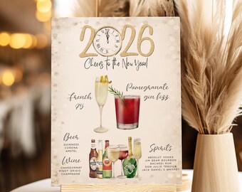 Glitter New Year's Eve Bar Menu Template: Cocktail Sign (Digital Download) New Year's Eve 2026