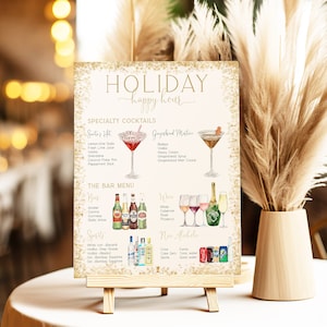 Urlaub Happy Hour Getränkeschild, Weihnachtsfeier Getränkeschild, Gold Glitzer Getränkekarte Vorlage, Signature Getränke, mehr als 7.000 Getränkebilder