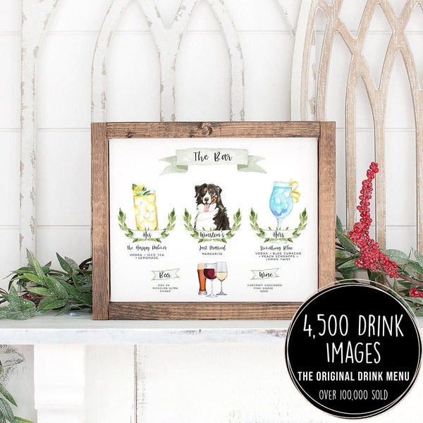 Design Your Own! 4,000 Drink Images & Garnishes + 71 Dogs Included + Cats, Signature Cocktail Sign Template, Signature Drink Sign with Pet