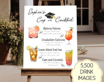 Graduation Signature Drinks Sign Template: Editable Cocktail Bar Menu (Digital Download)