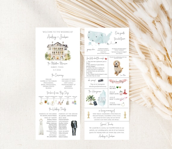 Infographic Wedding Program Template: Modern Ceremony Timeline (4.25x11) (Digital Download)