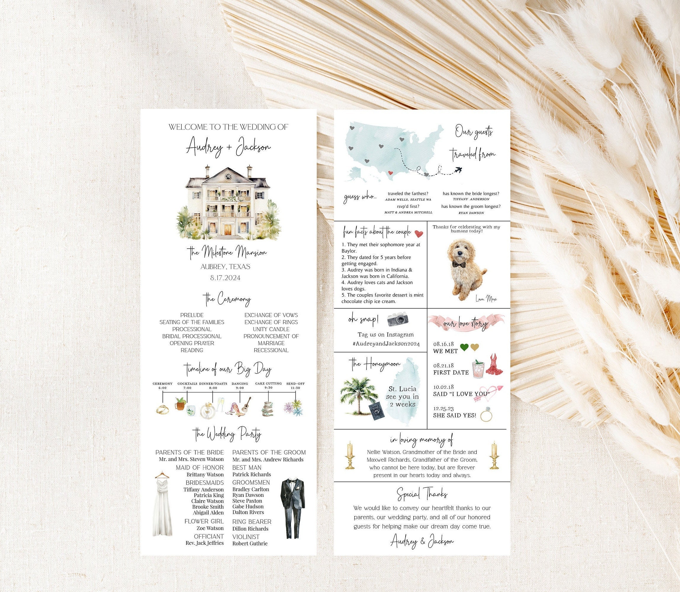Infographic Wedding Program Template: Modern Ceremony Timeline (4.25x11) (Digital Download)