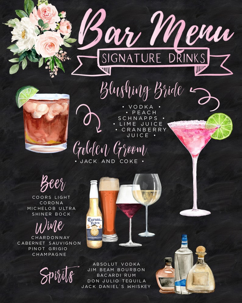 Signature Drinks Sign Chalkboard Signature Cocktails Etsy