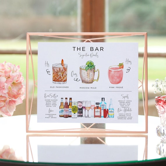 Bar Menu Template, Modern Editable Drink Menu Template, Minimalist Printable Bar Menu, Signature Drinks Sign, 2,000+ Drink Images, Greenery Il_570xn