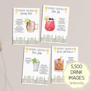 Kentucky Derby Party Cocktail Recipe Cards, Editable Derby Day Party Drink Signs, Mint Julep, Kentucky Mule, Oaks Lily, Old Fashioned, DIY