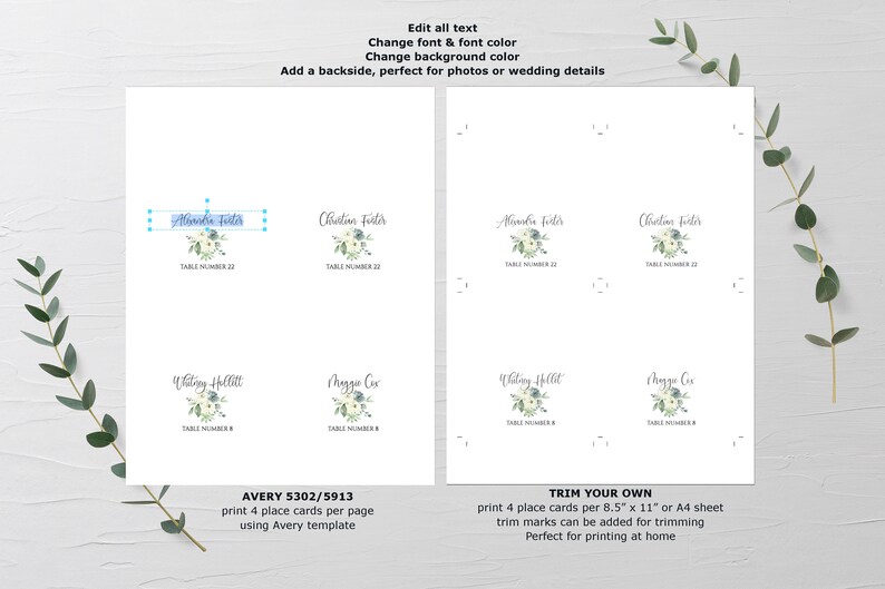 Printable Place Card Template Avery Place Card DIY Wedding Etsy