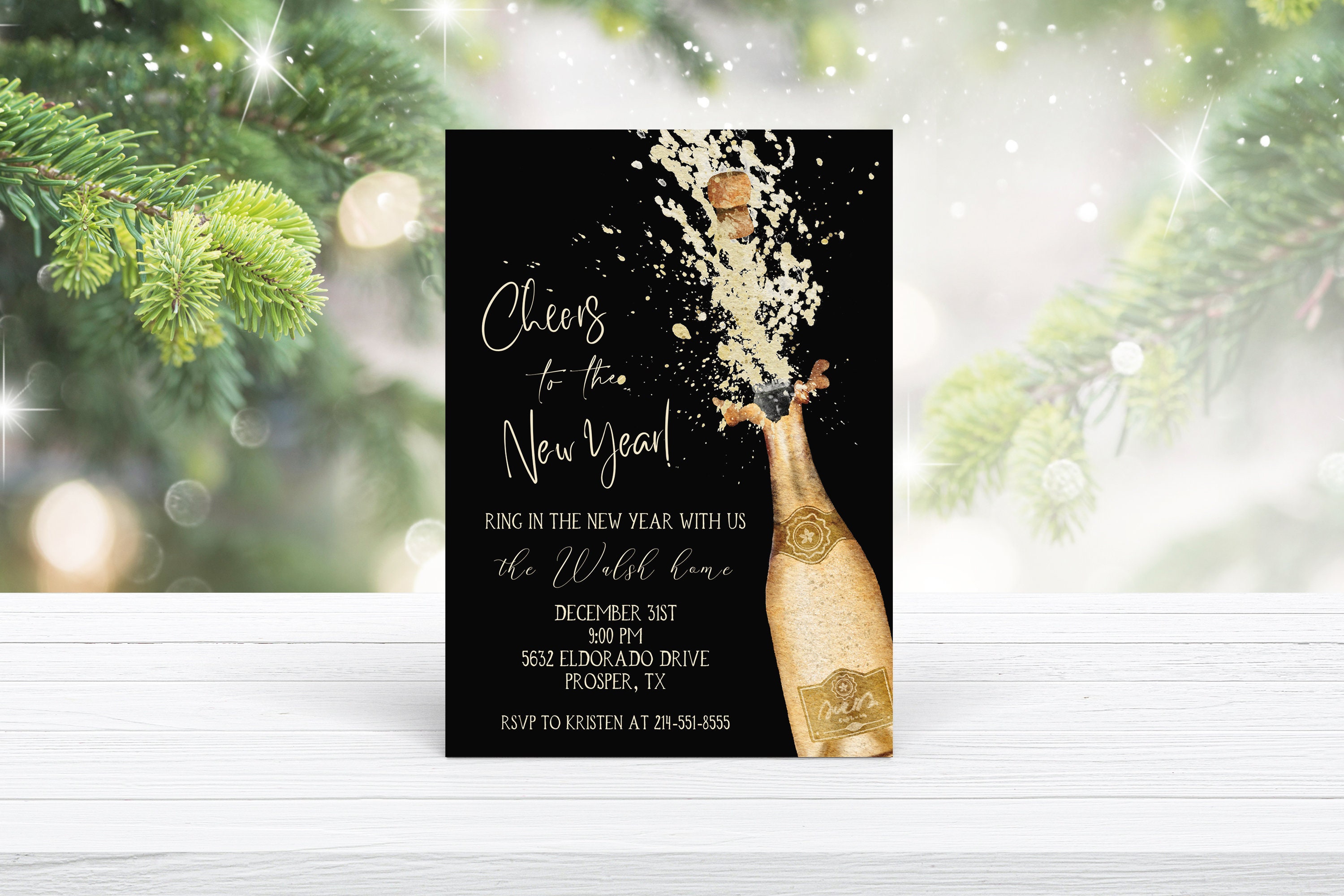 Plantilla de invitación dorada para Nochevieja (invitación digital) - Etsy  México, image size:3000x2000