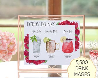 Kentucky Derby Drink Schild Vorlage: Mint Julep, Mule, Oaks Lily (bearbeitbar)