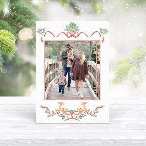 Grandmillennial Weihnachtskarte Vorlage, Foto Weihnachtskarte, Aquarell Rentier Weihnachtskarte, Festliche Weihnachtskarte, Instant Download