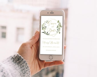 Digital Bridal Shower Save the Date: Greenery & Gold (Evite Template)