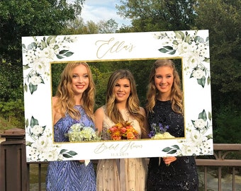 Photo Prop Frame PRINTED, Ready to Use, White Flowers Greenery Bridal Shower / Baby Shower / Wedding Photo Booth, Photo Prop, Selfie Frame