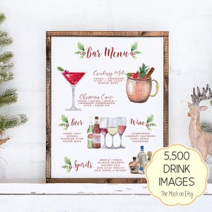 Christmas Bar Menu Template, Holiday Drink Sign Template, Signature Drink Sign, Signature Cocktail Sign, Holiday Bar Sign, Party Decor
