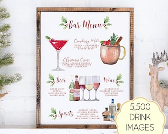 Christmas Bar Menu Template: Holiday Cocktail Sign (Digital Download)