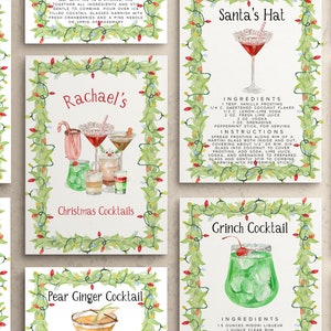 Pacchetto modelli di biglietti per ricette di cocktail natalizi, 70 biglietti preconfezionati per ricette di cocktail natalizi, biglietto per cesto regalo di Natale, idea regalo per le vacanze