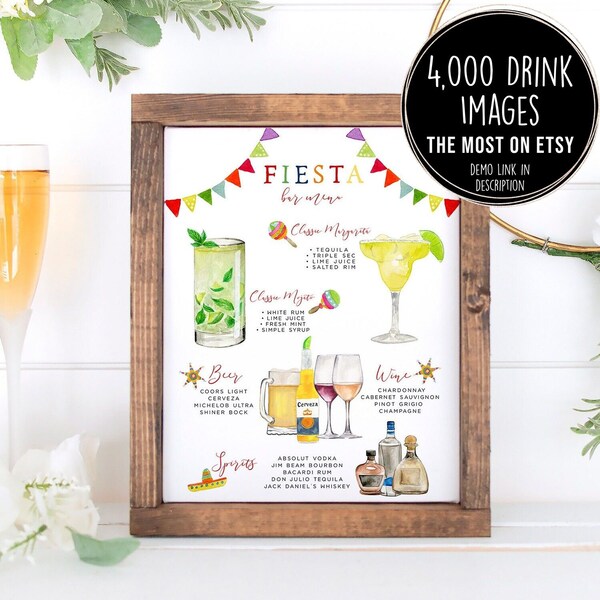 Fiesta Bar Menu Template, Cinco de Mayo Editable Cocktail Template, Fiesta Drink Menu Sign Template, Signature Drinks Sign, 4,000+ Drinks