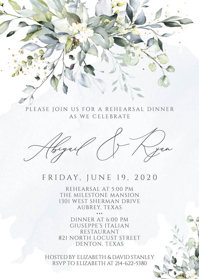 Wedding Rehearsal Dinner Invitation Template Dusty Blue Etsy